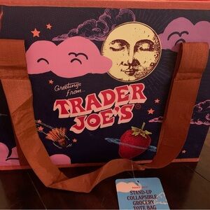 TRADER JOE’S Stand Up Collapsible Grocery Tote Bag Moon & Stars Reusable